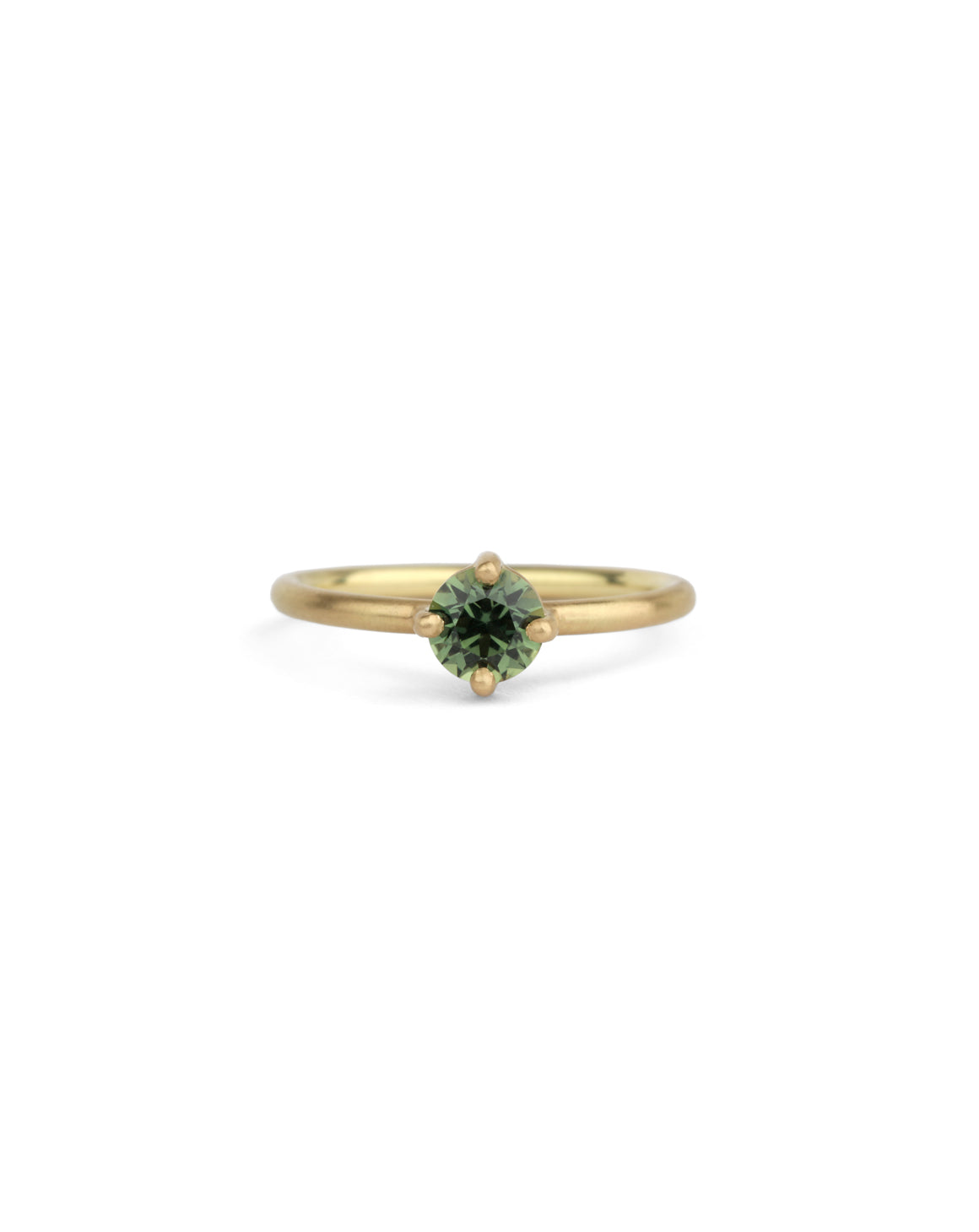 Solitaire ring in 18ct yellow gold with a round green sapphire