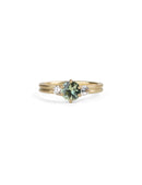 Light Teal Australian Sapphire Round Trio Dyad Engagement Ring