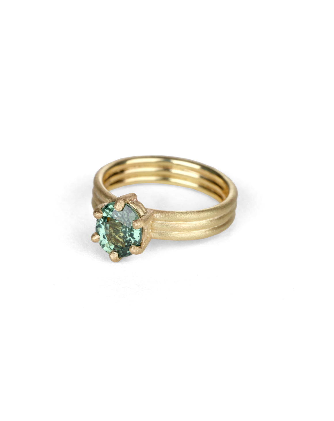 Green Sapphire Oval Solo Triad Ring