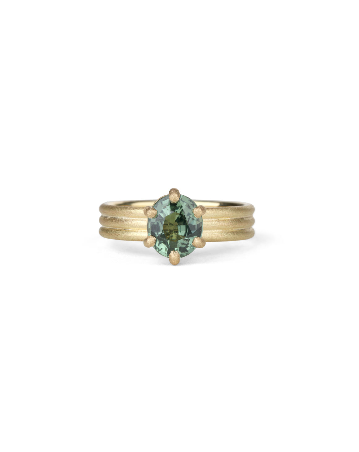 Green Sapphire Oval Solo Triad Ring