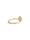 Solitaire ring in satin 18ct yellow gold with a drop shape light warm brown sapphire, back view