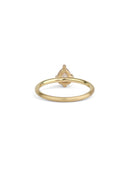 Solitaire ring in satin 18ct yellow gold with a drop shape light warm brown sapphire, back view