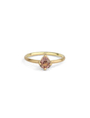 Solitaire ring in satin 18ct yellow gold with a drop shape light warm brown sapphire