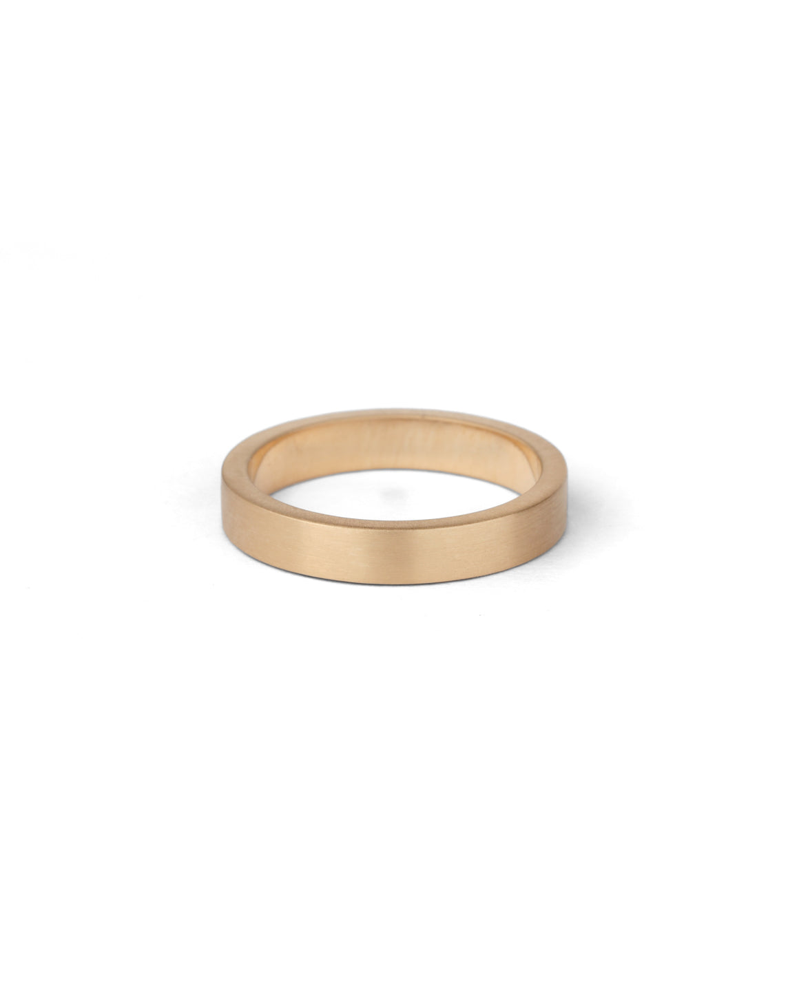 Flat wedding band. 18ct rose gold, satin finish.