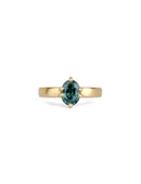 Solitaire ring in satin 18ct yellow gold with an oval teal sapphire