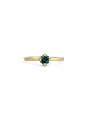 Solitaire ring in textured 18ct yellow gold with a round teal sapphire