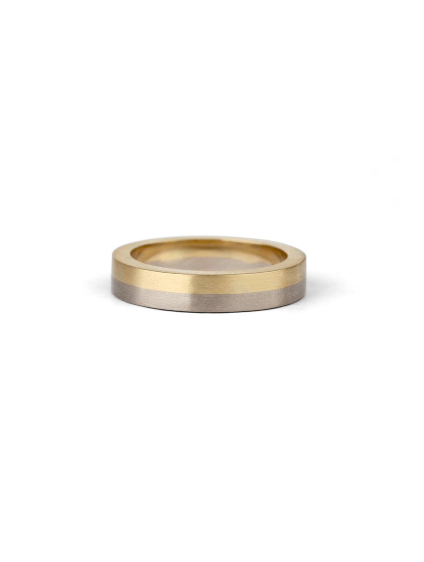 Two Tone Rectangle Satin Wedding Ring - 4.5mm